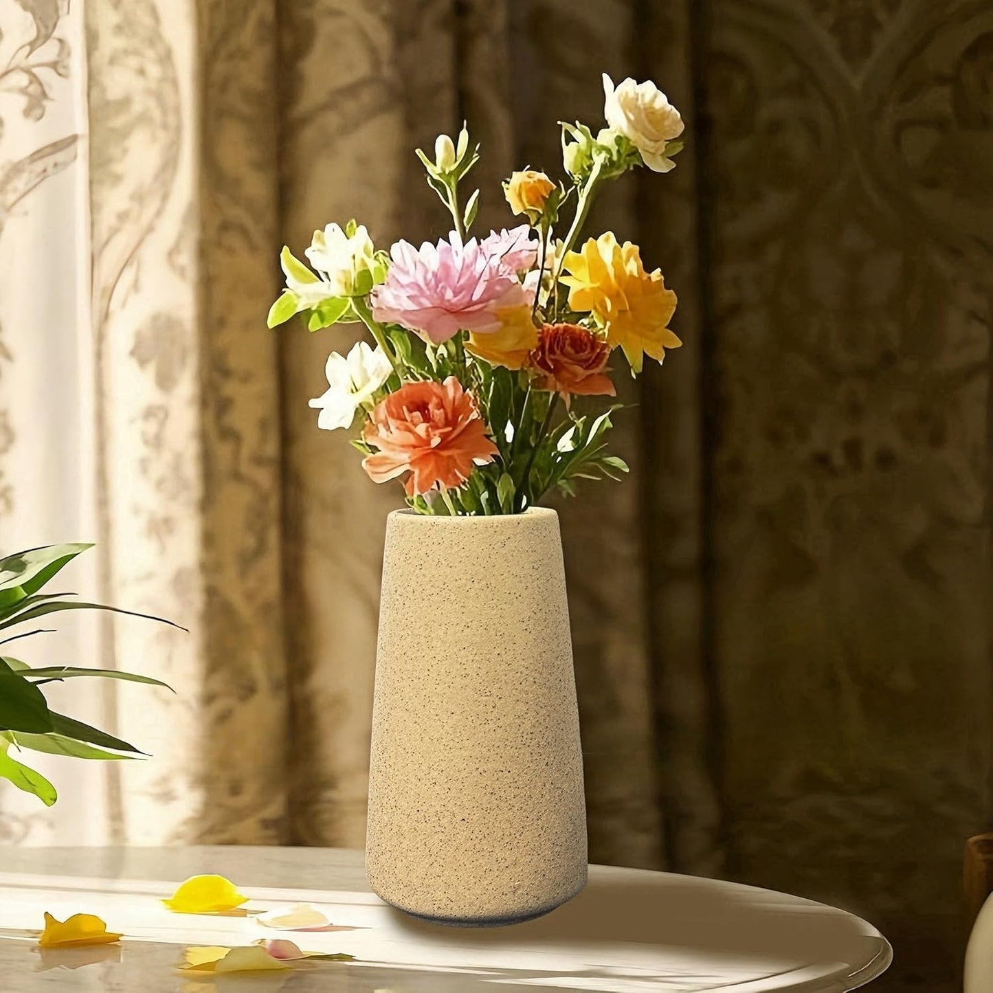 Simple Vase for Flowers Plants, Matte Vases for Modern Table Shelf Home Decor Wedding Boho Decor, 6" H Frosted Elegant Ceramic Vase for Pampas Grass Fluffy Stem Bouquet Lavender Flowers (Brown, 2)