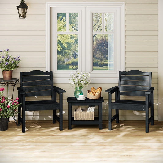 Weatherproof Patio Chair, Poly Lumber Outdoor Patio Chairs with Ergonomic Curved Seat, 400lbs Capacity Outdoor Dining Chairs for Garden, Porch, Lawn & Backyard, Black