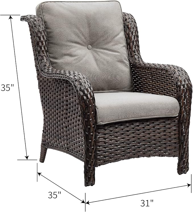 Rilyson Outdoor Wicker Patio Chairs Set of 2: Rattan Dining and Porch Chairs with High Back and Deep Seating (Brown/Grey)