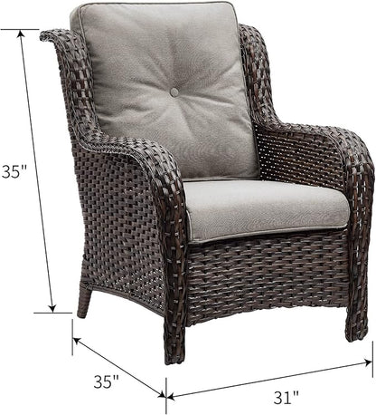 Rilyson Outdoor Wicker Patio Chairs Set of 2: Rattan Dining and Porch Chairs with High Back and Deep Seating (Brown/Grey)