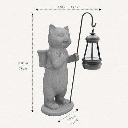 Garden Decoration, Figurine, Lawn Statue, Sculpture Ornament, Animal Figurine - Cat Resin Statue with Lantern (Basket)