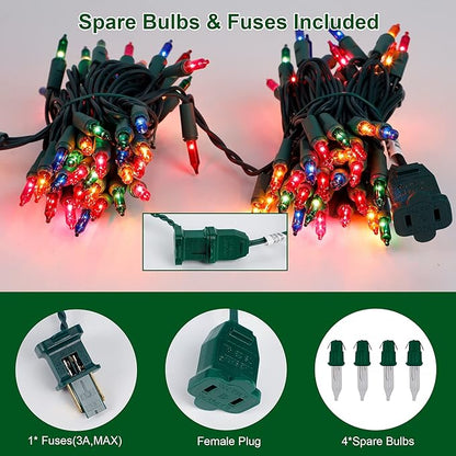 LJLNION Christmas Lights, 150 Count 33 FT Green Wire Xmas Tree Lights, 120V UL Certified Connectable for Holiday Party Outdoor Indoor Decoration, Multicolor