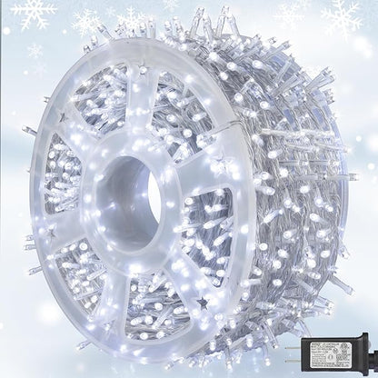 weillsnow 164 FT 500 LED Christmas Lights Outdoor, Waterproof Christmas Fairy Lights with Timer, Plug in White LED String Lights with 8 Modes for Bedroom Wedding Party Xmas Decoration