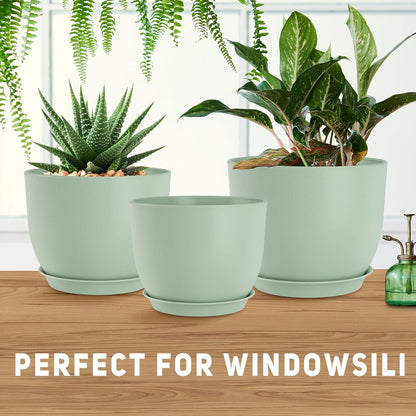 Plant Pots 10/9/8/7.5/7 inch Flower Pots with Multi Mesh Drainage Holes, Planters for Indoor Outdoor Garden Plants and Flowers. (Green)