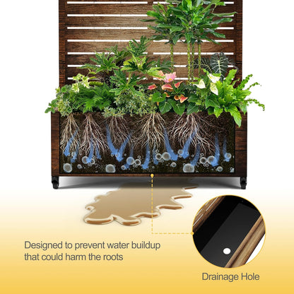 Raised Garden Bed with Trellis and Wheels,73"x35"x16" Metal Raised Garden Bed,Vintage Wood Finish Metal Planter with Climbing Trellis for Vines & Vegetables