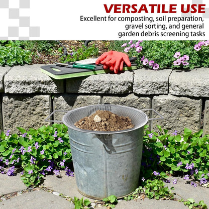 Stainless Steel Garden Sieve with Handles for 5-Gallon Bucket，1/4 inch Mesh，Commonly Used with Soil, Sand, Gravel, and Other Media