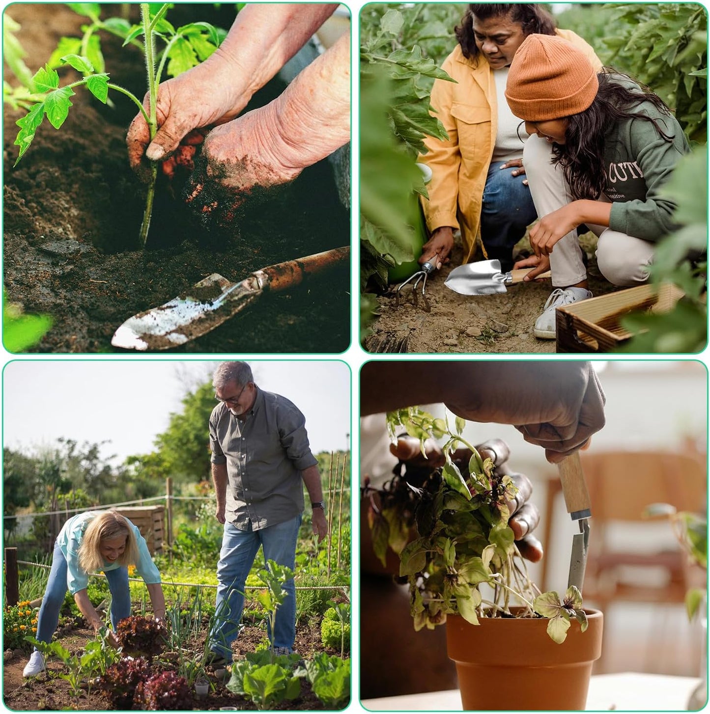 LeMotech Garden Tool Set, 2Pcs Gardening Hand Tools, Stainless Steel Transplant Shovel and Weeder with Handle, Outdoor Gardening Kit for Women Men