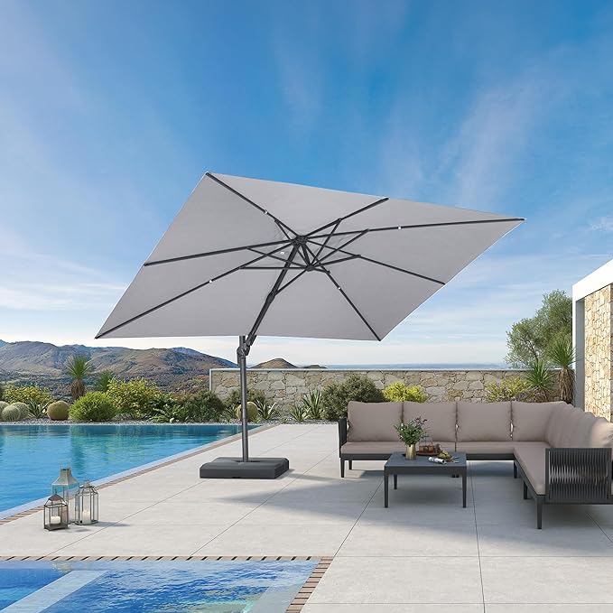 PURPLE LEAF 9' X 12' Left-right Tilting Outdoor Patio Umbrella Swivel Offset Cantilever Heavy Duty Rectangle Aluminum Umbrella with UV Resistant for Deck Pool Patio Backyard, Pebble Grey