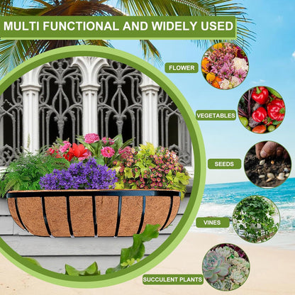 2 Pack 24 Inch Trough Coco Liner for Planters, Pre-Formed Coconut Coir Replacement Liner, Natural Coconut Fiber for Window Flower Box, Fence Flower Baskets, Garden Flower Pot