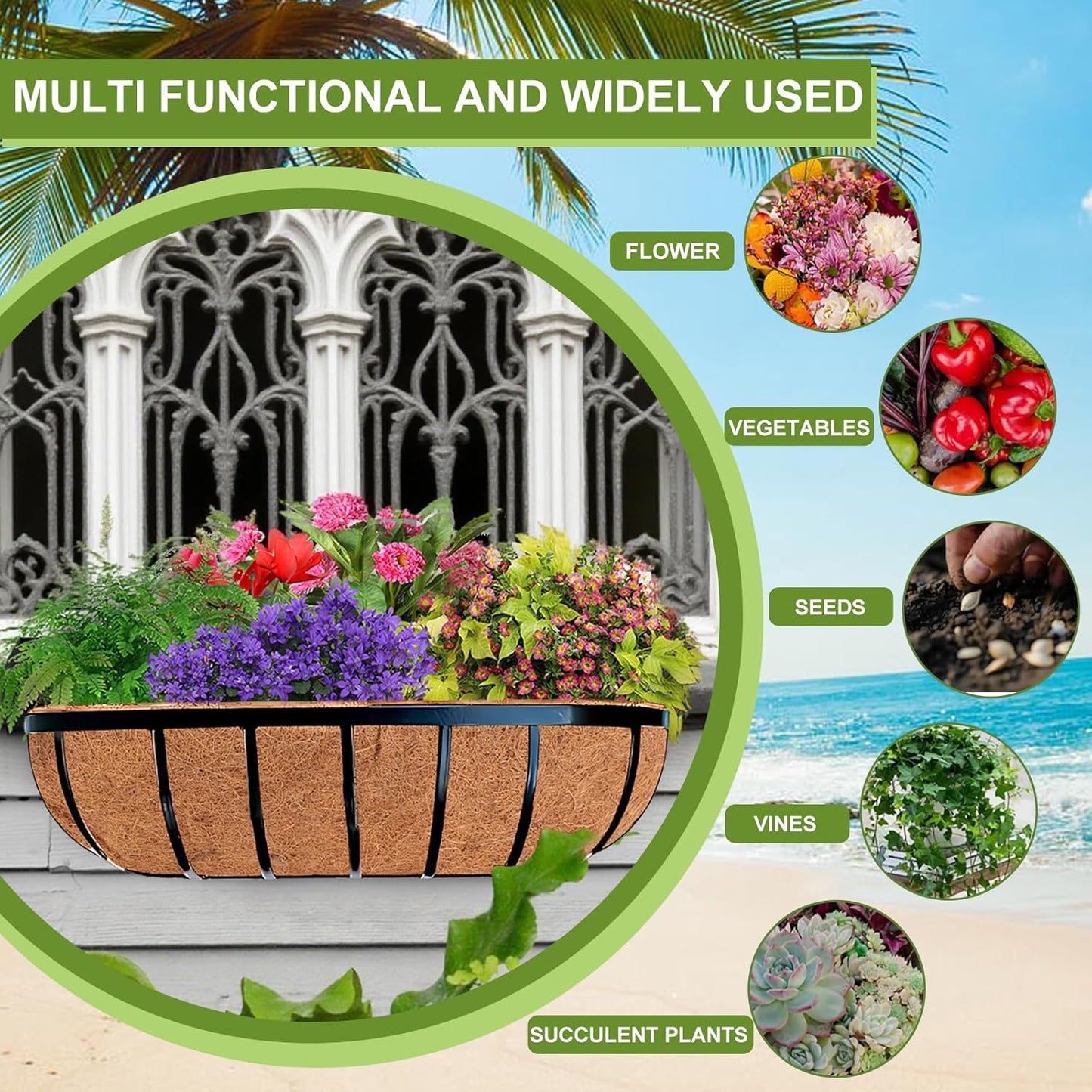 2 Pack 36 Inch Trough Coco Liner for Planters, Pre-Formed Coconut Coir Replacement Liner, Natural Coconut Fiber for Window Flower Box, Fence Flower Baskets, Garden Flower Pot