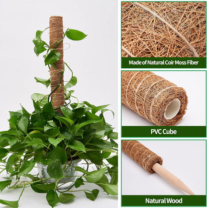 6 Pcs Moss Pole Extending to 68 Inches for Plants Monstera, Plant Support Stakes for Indoor Climbing Plants Grow Upwards, with 65ft Twist Ties, 13ft Jute Rope, 6.5ft Hook-and-Loop Strip