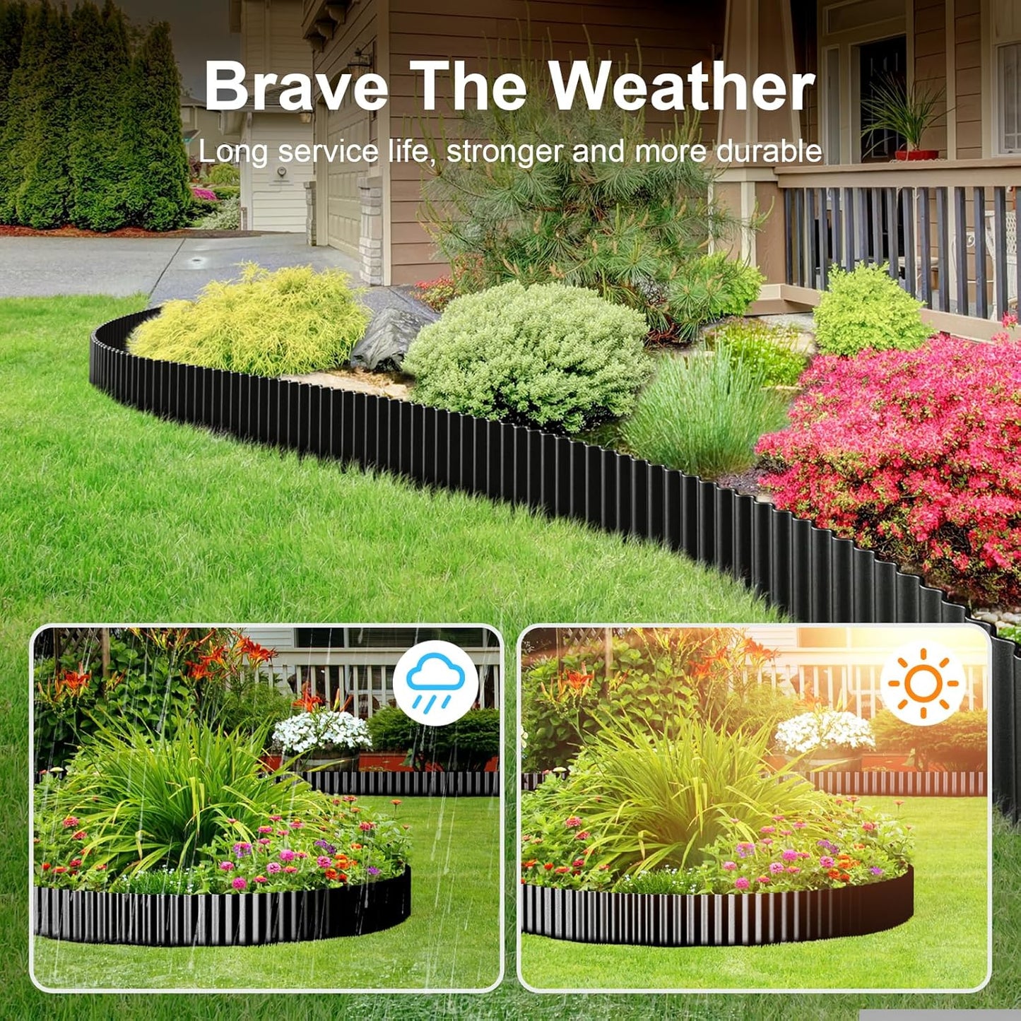 Land Guard Corrugated Garden Edging Border, 12" x 100' Landscape Paver Edging, Tall Landscape Edging, Fence for Garden, Flower Bed, Lawn and Landscape Edging (Glossy Black)