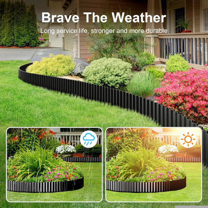 Land Guard Corrugated Garden Edging Border, 12" x 25' Landscape Paver Edging, Tall Landscape Edging, Fence for Garden, Flower Bed, Lawn and Landscape Edging (Glossy Black)