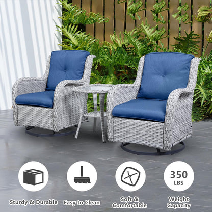 Wicker Patio Furniture Sets - 13 Piece Outdoor Rattan Furniture Conversation Sets with 4 Swivel Rocker Chairs, 2 Rattan Sofas, Wicker Ottomans and Coffee Table, Light Grey/Blue