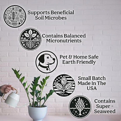 Organic Liquid Indoor Plant Food, Houseplant, Tropical & All-Purpose Indoor Plant Fertilizer, Organic Liquid Fertilizer 5-5-5 with Sea Kelp, 12oz Treats 75 Gallons