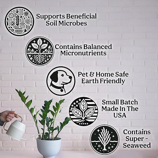 Organic Liquid Indoor Plant Food, Houseplant, Tropical & All-Purpose Indoor Plant Fertilizer, Organic Liquid Fertilizer 5-5-5 with Sea Kelp, 8oz Treats 50 Gallons