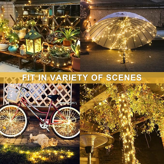 JMEXSUSS 2 Pack Solar String Lights Outdoor Waterproof, Each 33FT 100 LED Warm White Christmas Lights, Waterproof 8 Modes Copper Wire Solar Fairy Light for Outside Patio Tree Yard Garden Decorations