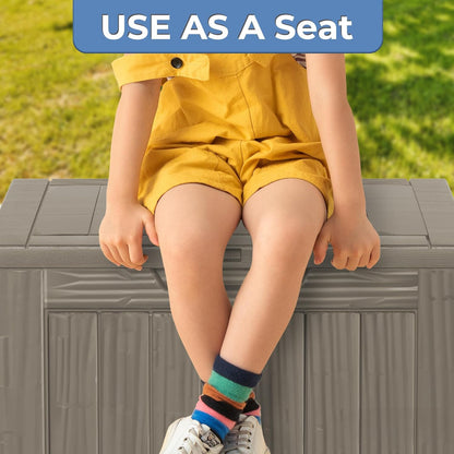 35 Gallon Resin Deck Box, Waterproof Outdoor Storage Bin for Patio, Poolside, and Garden, Lockable & UV-Resistant,Grey