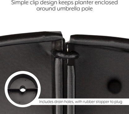 AuldHome Design Umbrella Planter for Patio Table w/Umbrella Hole (Black), Enamelware Half-Circle Planter Pots