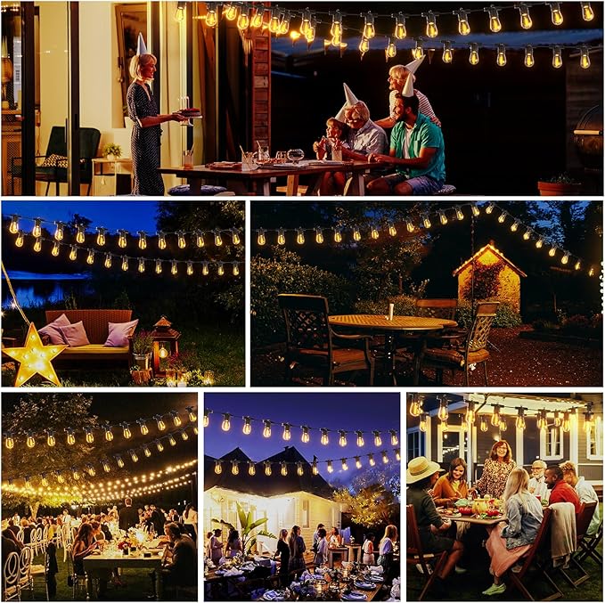Solar String Lights Outdoor with Remote 30 FT, USB & Solar Dual Charging, Waterproof, 8 Modes 3 Timers, 10+1 LED Shatterproof S14 Bulbs, Dimmable Solar Light for Camping Backyard Bistro Porch Garden