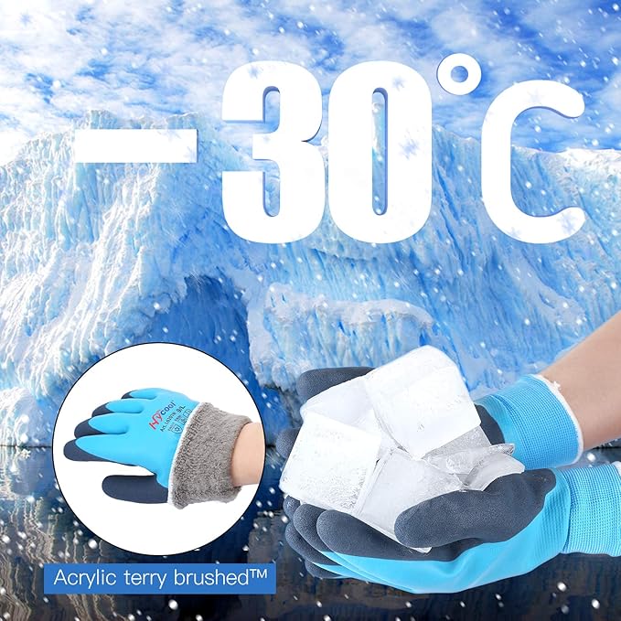 Waterproof Work Gloves for Men and Women, Hycool Thermal Insulated Freezer Rubber Coated Gloves,Super Grip L6201