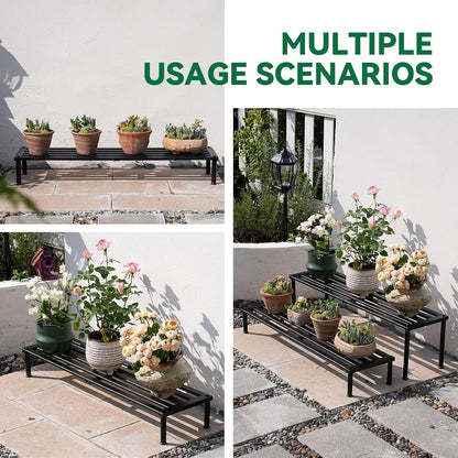 Metal Plant Stand, Rust-proof Aluminum Display Rack, Plants Display Stands Decoration Racks for Living Room Garden Balcony Patio (Black, 41.3Inch Low)