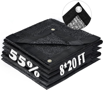 LOVE STORY 8x20FT 55% Black Shade Cloth Sun Shade Net with Grommets Sunblock Net Mesh Tarp for Garden,Plants Cover,Greenhouse and Patio