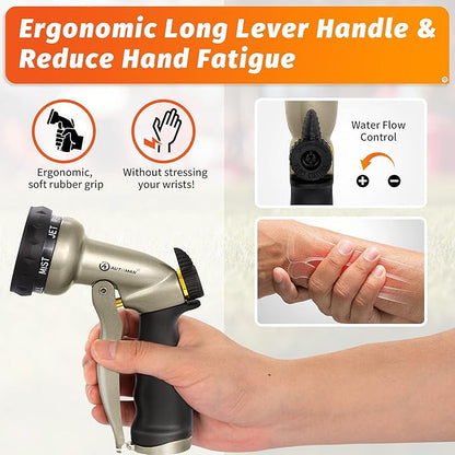 AUTOMAN Garden Hose Nozzle - 7 Patterns Sprayer, 100% Metal High Pressure Spray Nozzle, Labor-Saving Design, Heavy Duty Water Hose Nozzle for Garden Watering, Car Washing, Window Cleaning,Pets Bathing