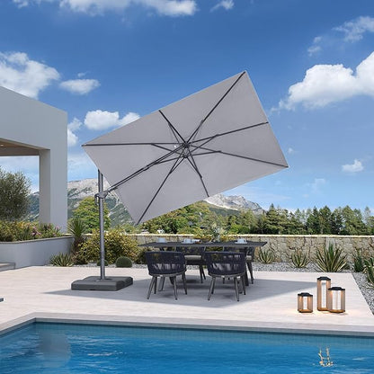 PURPLE LEAF 10' X 6.5' Left-right Tilting Outdoor Patio Umbrella Swivel Offset Cantilever Heavy Duty Rectangle Aluminum Umbrella with UV Resistant for Deck Pool Patio Backyard, Pebble Grey