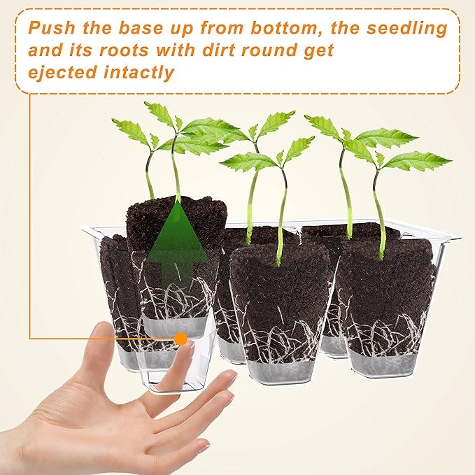 Gardzen 10 Pack Push-Up Seed Starting Tray, Pop Up Plant Germination Trays, Seed Starter Kit with Adjustable Humidity Vented Dome, 6.6" x 4.5", Total 120-Cell, Clear