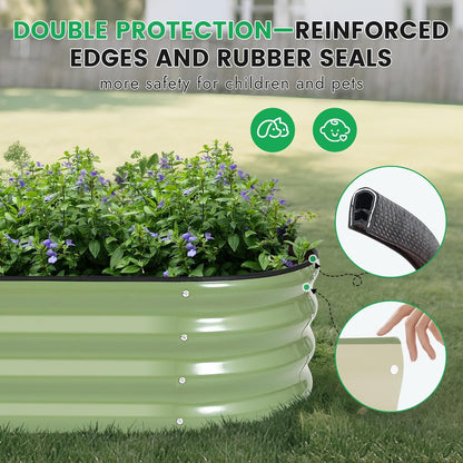 INNO STAGE 3Pcs Galvanized Raised Garden Bed Kit, Outdoor Metal Raised Garden Beds for Vegetables, Rust-Resistant & Easy Assembly, 4x2x1ft Oval Raised beds for Gardening, Flowers, Herbs (Olivergreen)