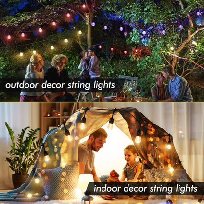 Auroraworld Outdoor String Lights RGB Solar, 48FT Dimmable Patio String Lights for Patio