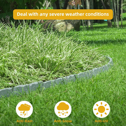 8Pcs Landscape Edging with 24 Pieces 8-Inch Spikes | for Flower Beds, Tree Rings, Pathways | Garden Edging Border Stone 12" Long, 3-Inch Tall,Faux Stone Edging for Landscaping (12FT)