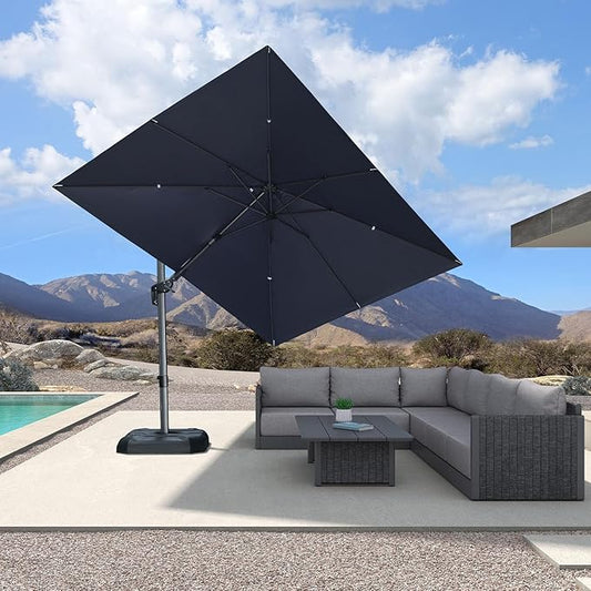 PURPLE LEAF 8' X 11' Left-right Tilting Patio Umbrella Outdoor Cantilever Swivel Rectangle Umbrella with Tilt Aluminum Offset Umbrella with 360-degree Rotation for Garden Deck Pool Patio Navy Blue