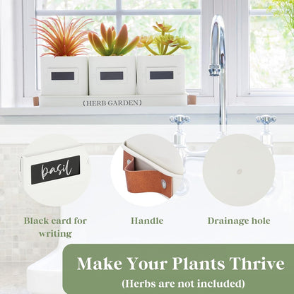PERFNIQUE Indoor Herb Garden, Herb Planter Set with Tray, Farmhouse Indoor Plant Pots, Windowsill Herb Garden with Drainage(Planter only) for Indoor/Outdoor, Window Pots(White)