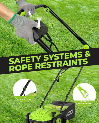 2-in-1 Electric Dethatcher and Scarifier, 13-Inch Raking & Scarifying, Turf Dethatcher & with 4-Position Height Adjustment, 14.5 gal Removable Thatch Bag for Lawn Health