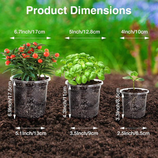 Bonviee 30 Packs 6.7/5/4 Inch Clear Nursery Pots for Plants, Plastic Seedling Pots with Drainage Holes, Planters for Indoor Plants and Transparent Seed Starter Pots with 10 Plant Labels