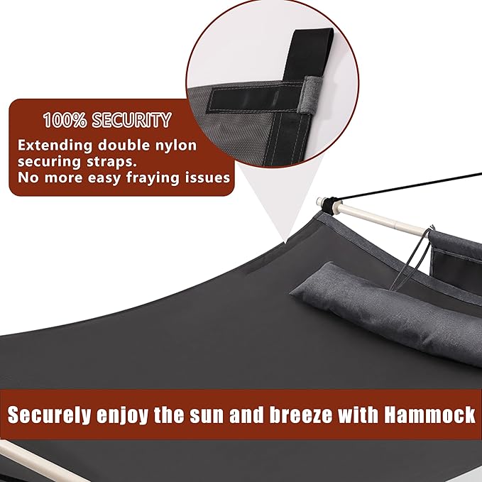 TegerDeger Anti-flip 12FT Hammock Large Hammock 450LB Capacity with Iron Spreader Bar & Nylon Rope for Outside, Patio, Garden, Backyard, Beach - Gray