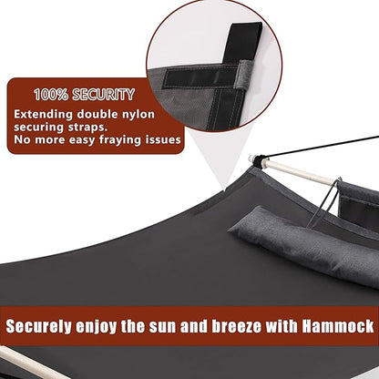 TegerDeger Anti-flip 12FT Hammock Large Hammock 450LB Capacity with Iron Spreader Bar & Nylon Rope for Outside, Patio, Garden, Backyard, Beach - Gray