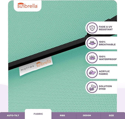 Midtown Umbrellas Sunbrella Umbrella 9 Feet Outdoor Umbrella With Canvas Glacier Acrylic Fabric - Auto-Tilt Aluminum Frame Patio Umbrella For Backyard, Deck, Garden, Pool - Black Pole