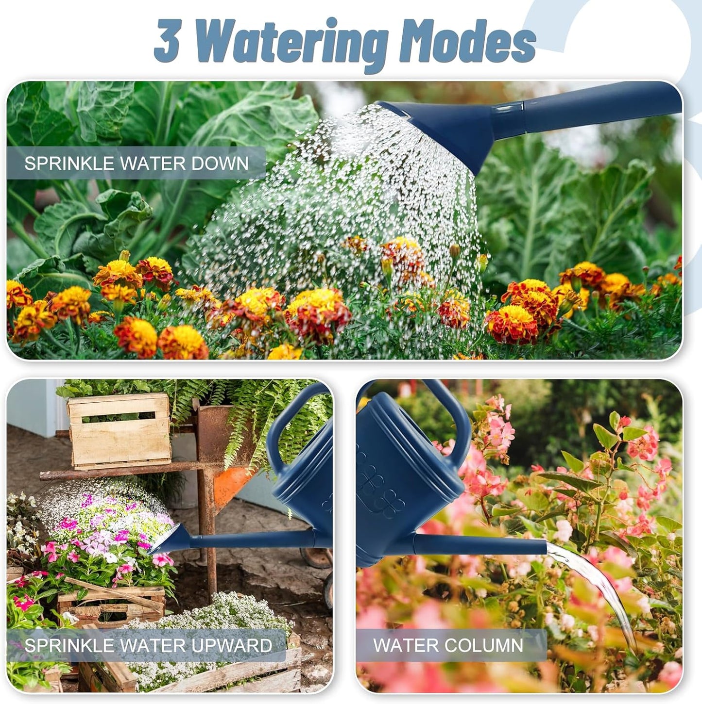 2 Gallon Watering Can, Outdoor Watering Can for Plants, Garden Water Can with Removable Long Spout and Stainless Steel Sprinkler Head, Large Water Can for Greenhouse (Dark Blue, 2 Gallon)