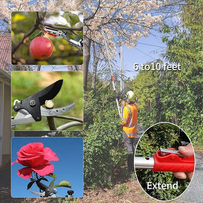 GARTOL Pruner for Garden, Cut Upto 1 Inch & Hold Telescopic Pole Pruner, Fruit Picker with Rotating Blade Head, Lightweight Aluminum Extendable Handle for Tree Branch Cutter, 3.67-5.45 FT, Silver