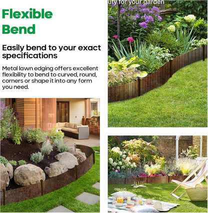 Corrugated Metal Garden Edging,Sturdy Tall Landscape Edging Borders with 6pcs Anchor Stakes, Perfect DIY for Flower Beds, Lawn and Pathway,Tree Surrounds,Paver Edges (Pre-Rusted 6"×20FT)