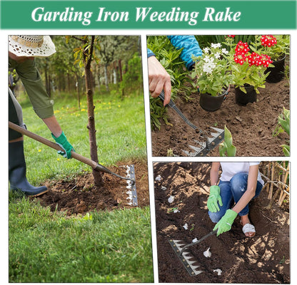 Upgrade Iron Weeding Rake 2.0, 2025 New Iron Rake for Gardening and Weeding, 8 Teeth Carbon Steel Garden Weeder Tool, Detachable Gardening Hand Weeder Puller Tool for Dethatching Lawn Loosening