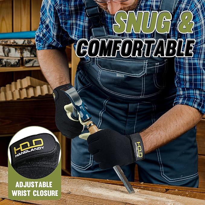 HANDLANDY Work Gloves for Men & Women, Utility Mechanic Working Gloves Touch Screen, Flexible Yard Work Gloves