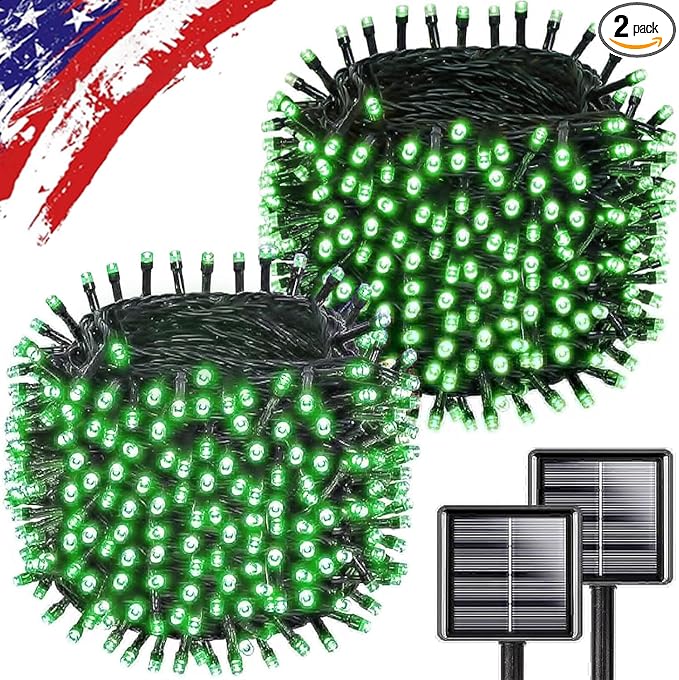 Upgrade Solar String Lights for Outside 2 Pack Total 180FT 500LED String Lights Outdoor with 8 Modes, IP65 Waterproof Outdoor Solar Twinkle Lights, Garden Tree Party Christmas Decorations, Green