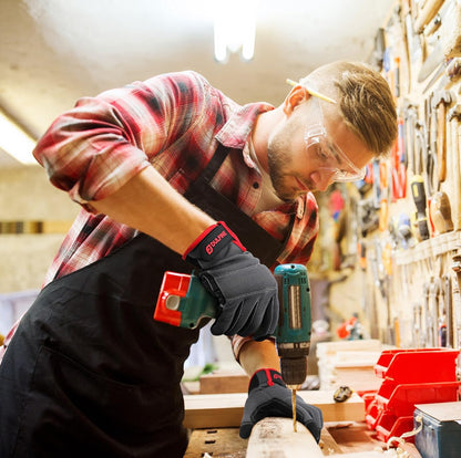 DULFINE Flex Grip Mechanic Work Gloves for Men,Black and Red Utility Safety Working Gloves Touch Screen,Excellent Grip,Ideal for Working on Cars and Outdoor Jobs(Large)