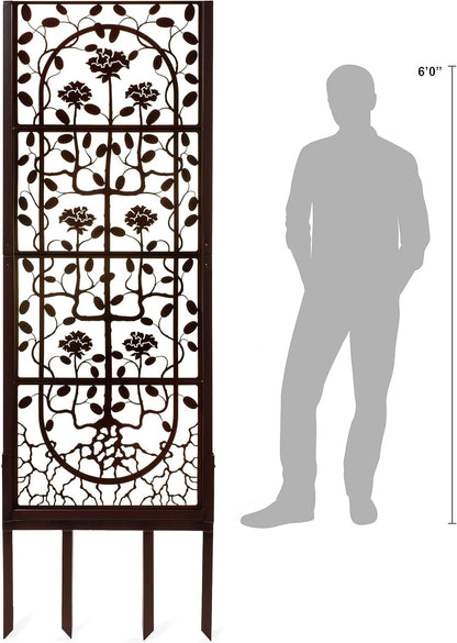 H Potter Garden Trellis Outdoor Privacy Screen Fence for Climbing Plants Patio Deck Large Heavy Duty Decorative Metal Panel for Backyard Flowers Roses Clematis Ivy Freestanding Ground Spikes