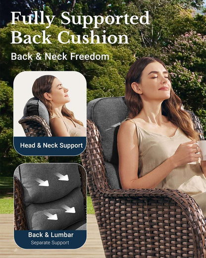 HILLGA Luxury Patio Furniture Set with 6-inch Thick Cushion, Outdoor Couch and High Back Swivel Rocker Patio Chairs, 8PCS Wicker Conversation Set for Deck Yard and Poolside, Dark Grey (V2)