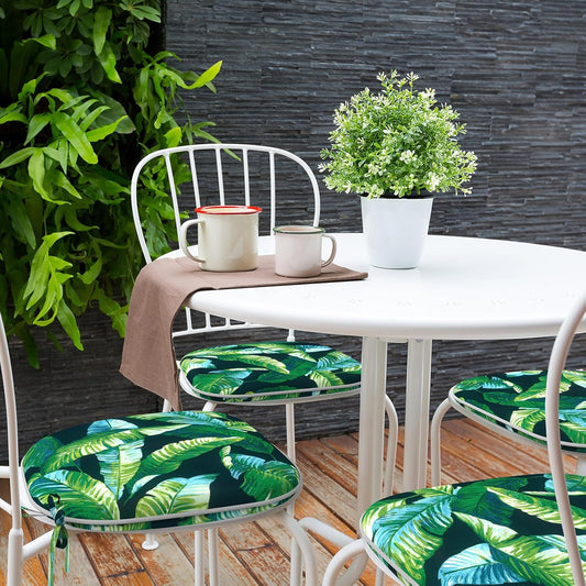 Indoor/Outdoor Chair Cushions 16x17 Inch, Patio Chair Cushions with Ties, All Weather Seat Cushions for Patio Furniture Home Garden Chair Use, Set of 4, Hanalei Lagoon